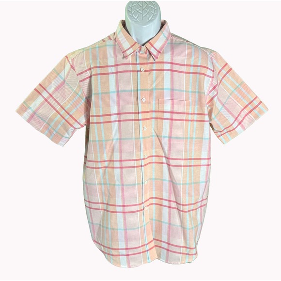 Cabin Creek Tops - Cabin Creek Plaid‎ Button Up Shirt Womens 16 Orange Pink Pastel Wrinkle Free